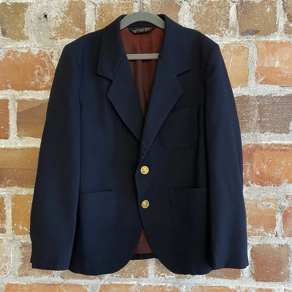 Vintage Christian Dior Jeune Homme Blazer Navy Gold Buttons Wool Boys Size 10